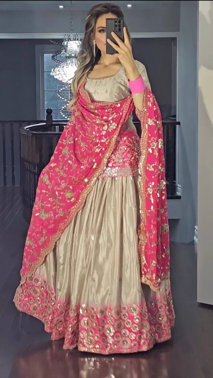 Top Lehenga and Dupatta With Heavy Embroidery Work Set