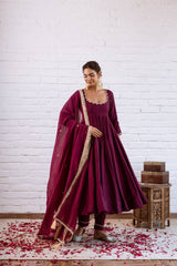 Elegant Wine Gota Patti Anarkali Suit Set