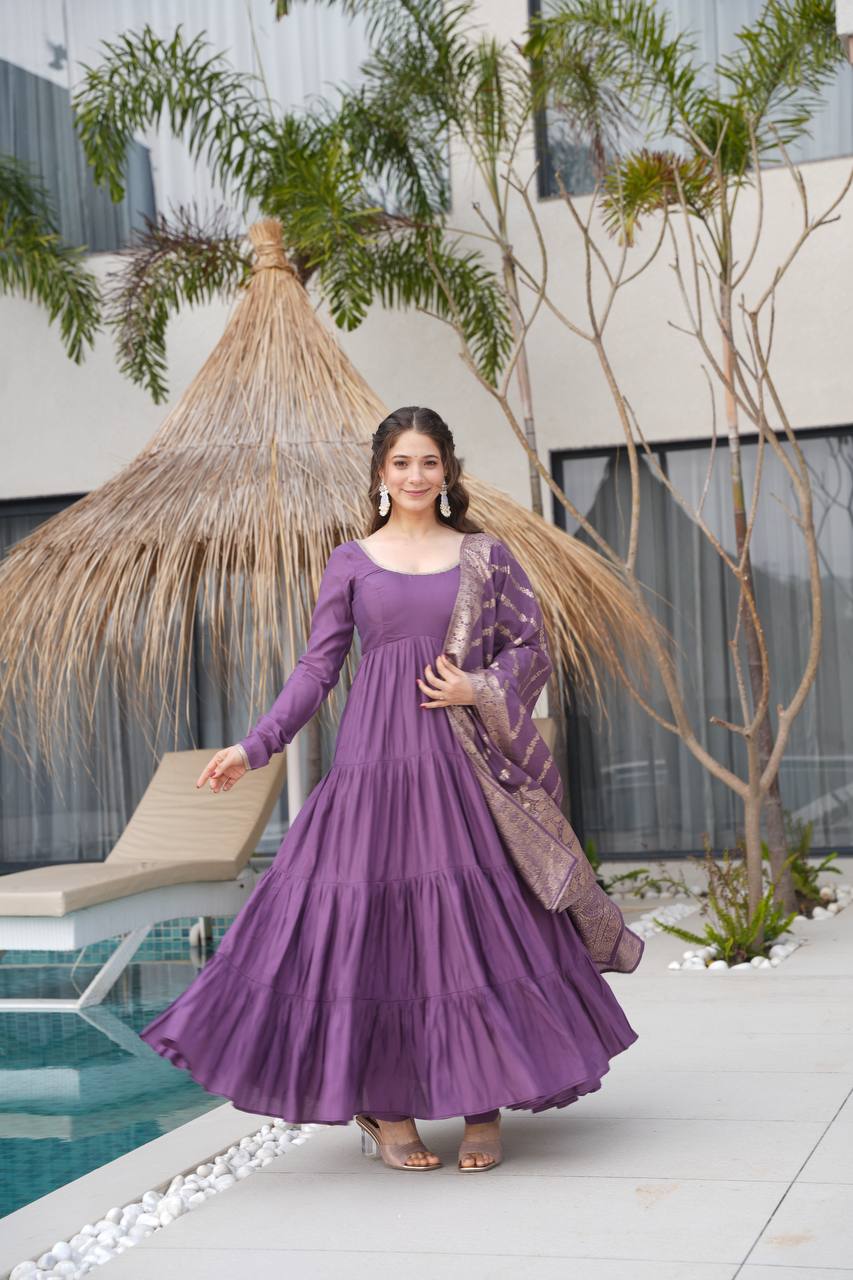 ROMANSILK CHANDERI FABRIC FULLY FLAIR ANARKALI