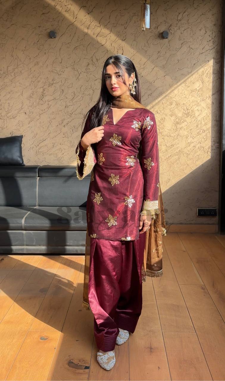 Elegant Ethnic Charm in Maroon