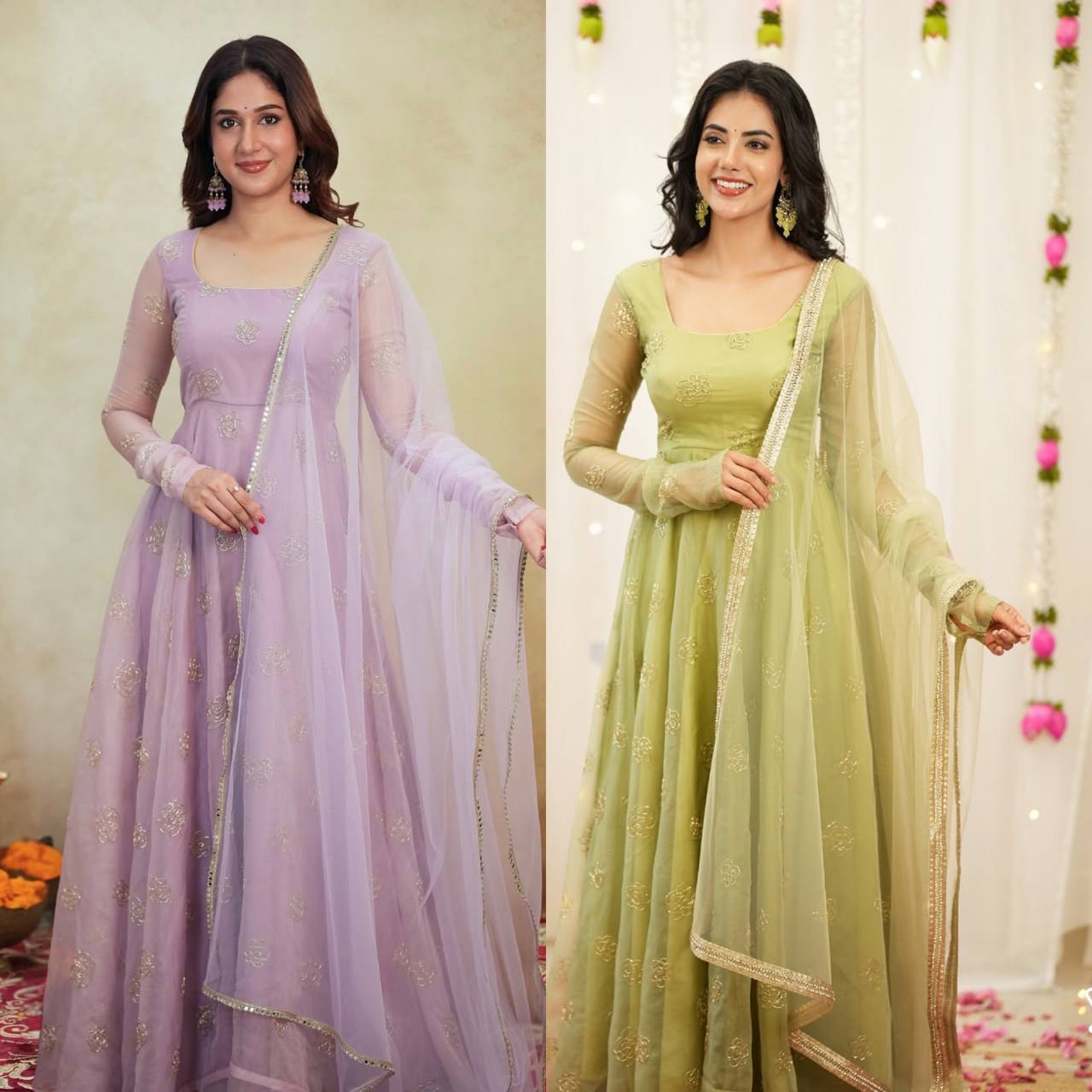 Garden Bloom Pastel Green Anarkali Ensemble