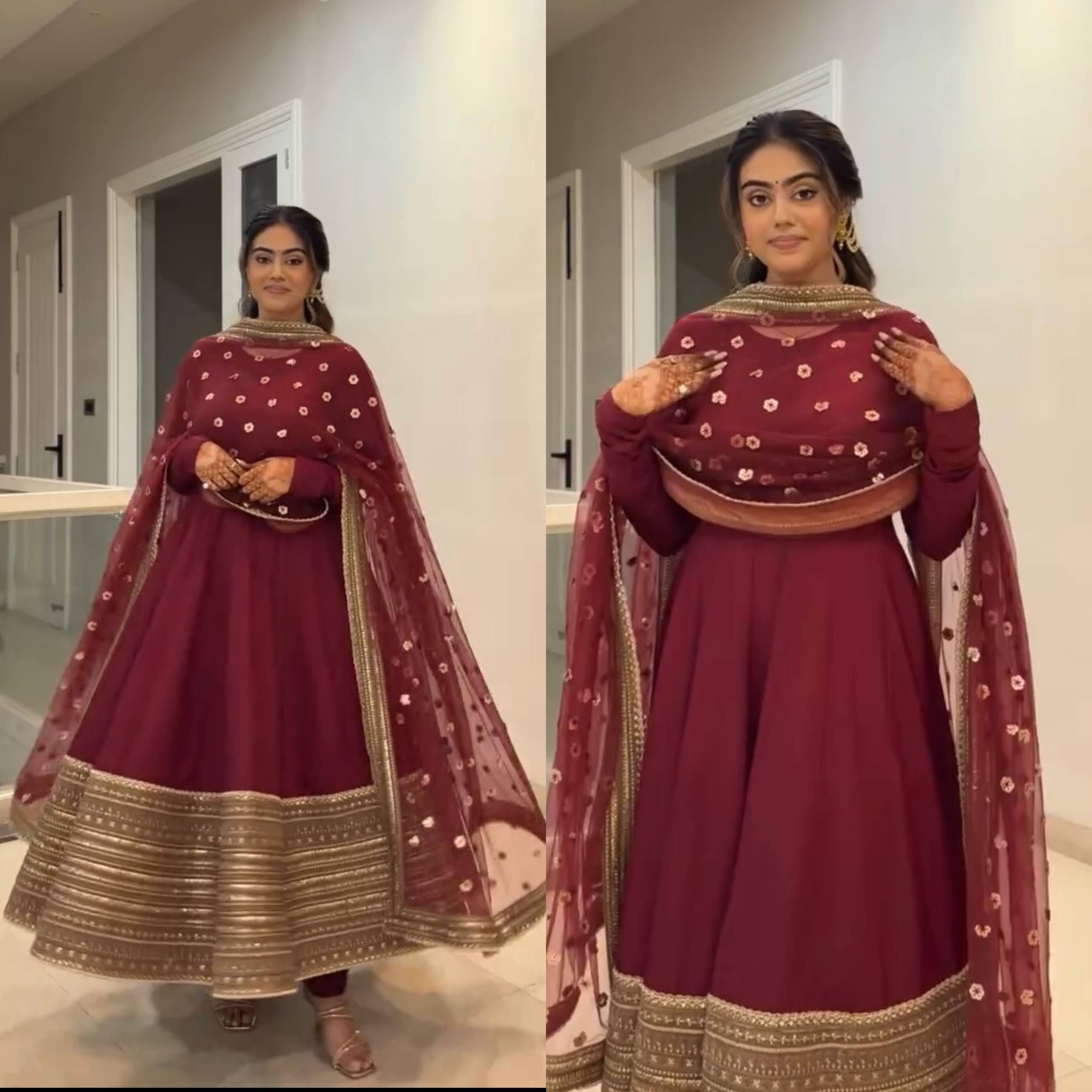 Graceful Maroon Ensemble with Golden Accents