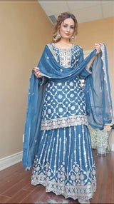 Hand-Embroidered Gharara Set with Zari Detailing