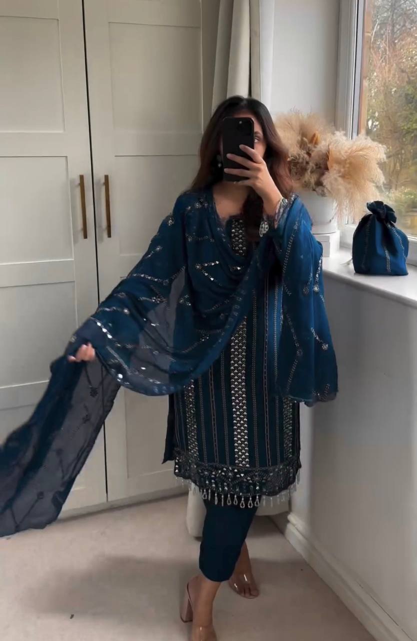 Presenting New Designer Long Top , Pant and Dupptta In Fancy Style