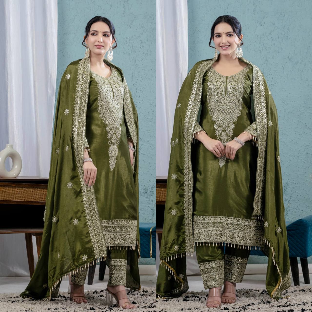 Intricately Embroidered Formal Suit with Matching Dupatta
