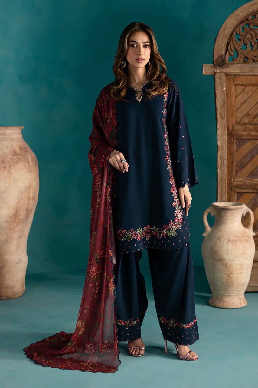 Navy Elegance with Rich Embroidery