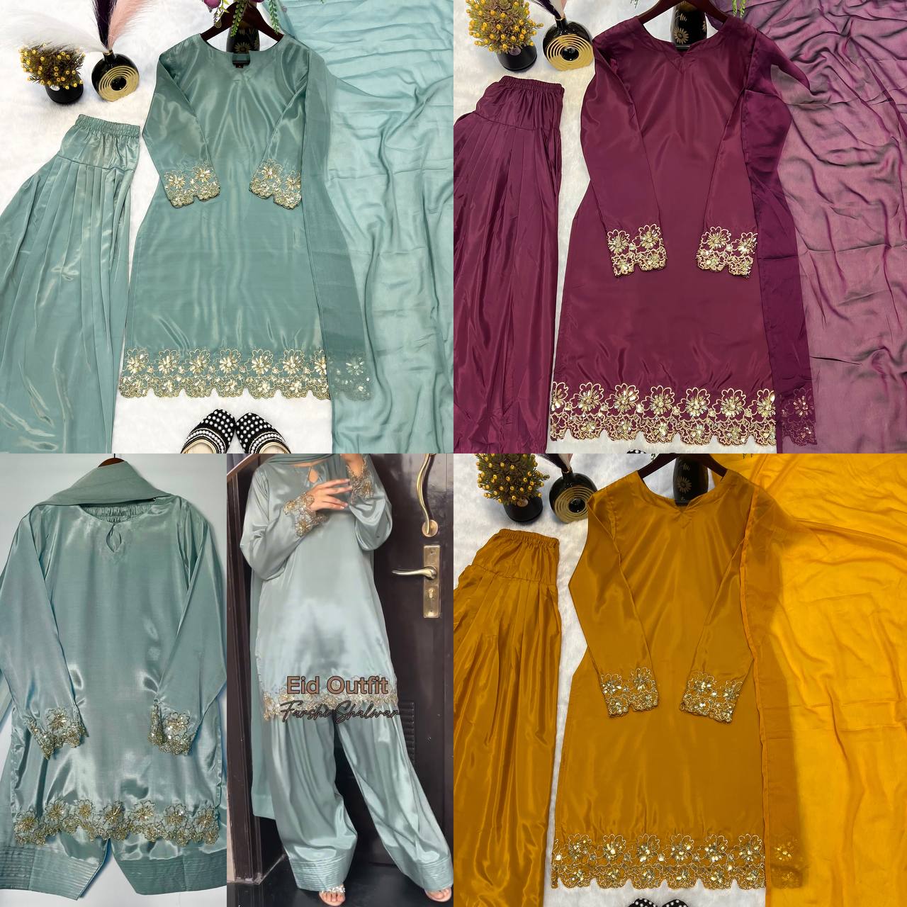 Eid Ensemble with Embroidered Farshi Shalwar Charm