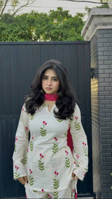 Majestic Ivory Floral Suit With Premium Designer Dupatta Elegance Collection