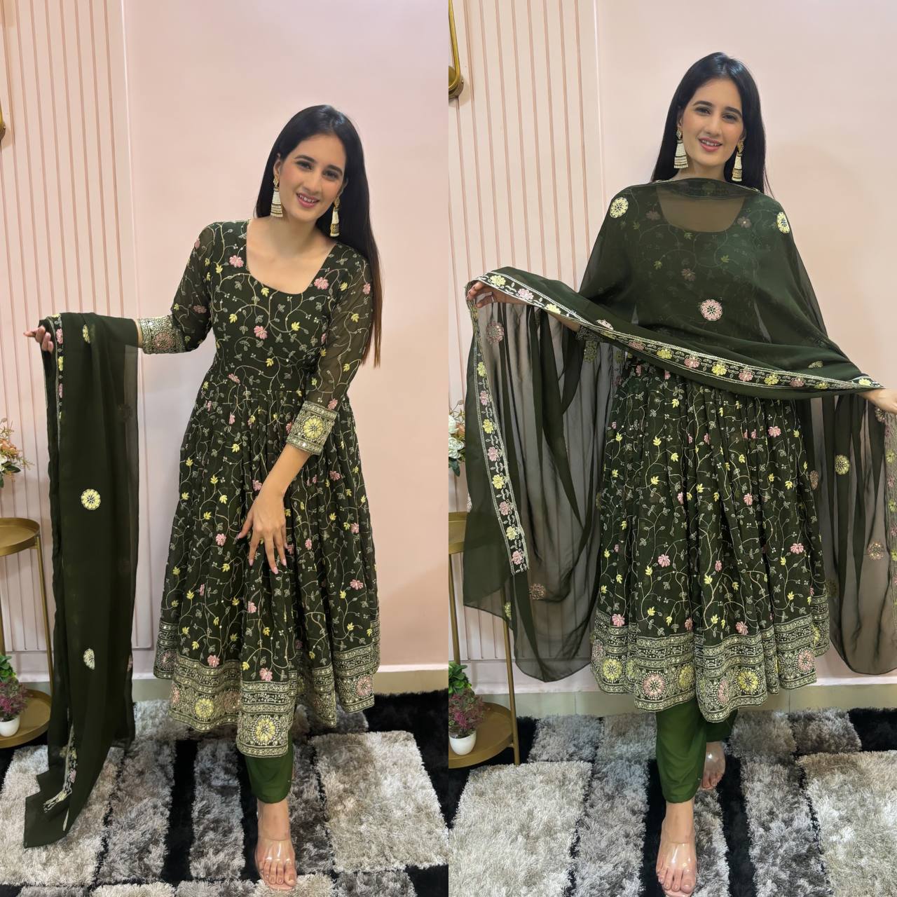 PARTY WEAR LOOK NEW GOWN IN GREEN