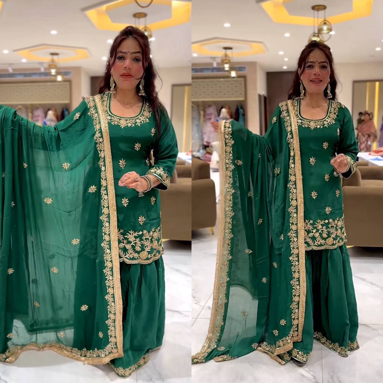 Radiant Beauty in Emerald Attire