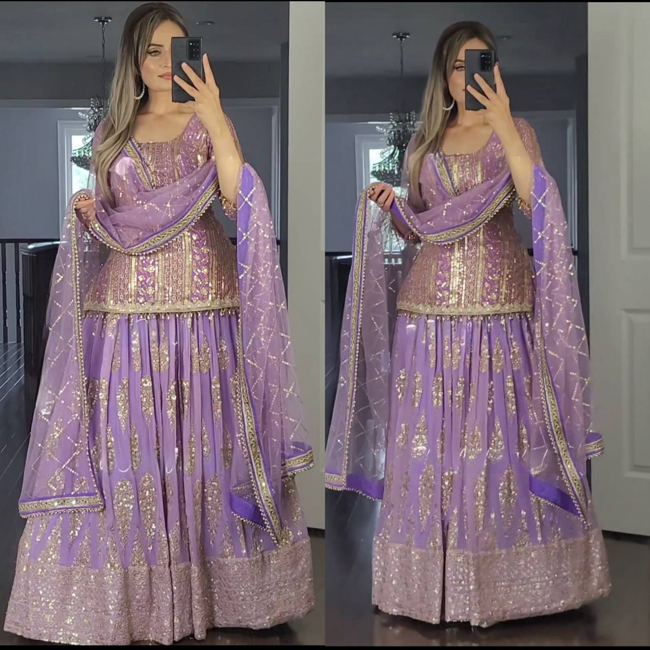 Purple Colour Party Wear Look Top Lehenga and Dupatta With Heavy Embroidery Work Set