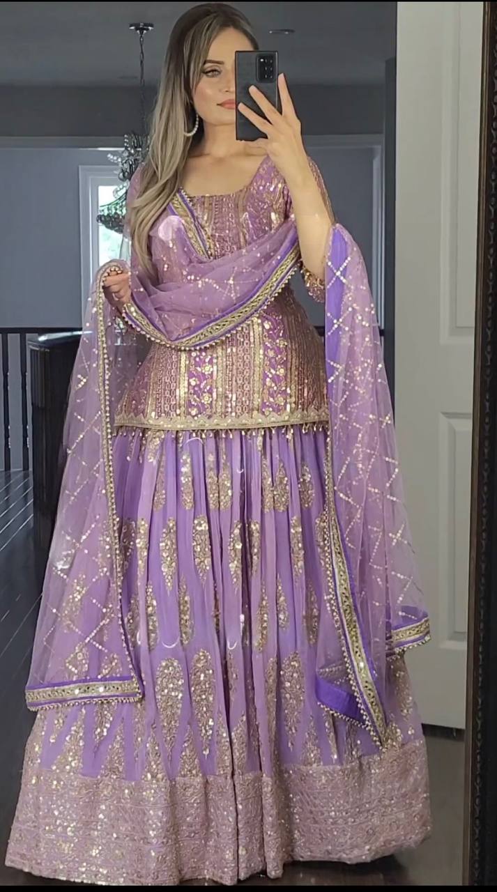 Purple Colour Party Wear Look Top Lehenga and Dupatta With Heavy Embroidery Work Set