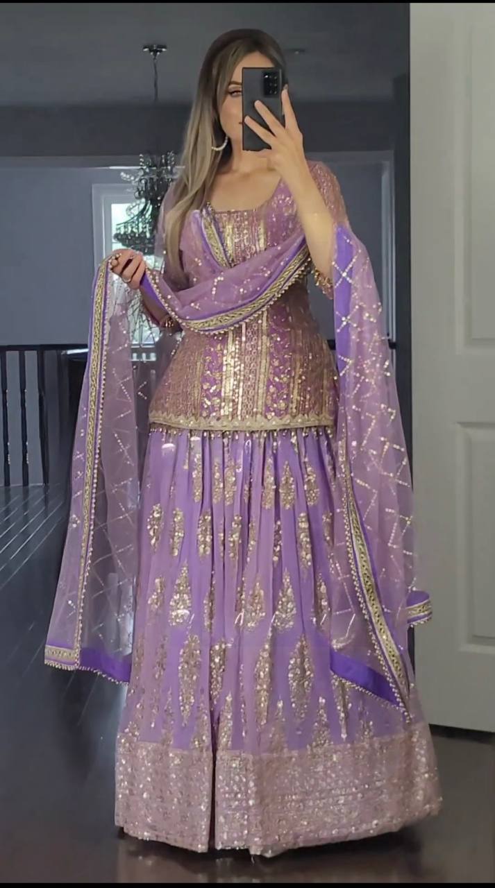 Purple Colour Party Wear Look Top Lehenga and Dupatta With Heavy Embroidery Work Set