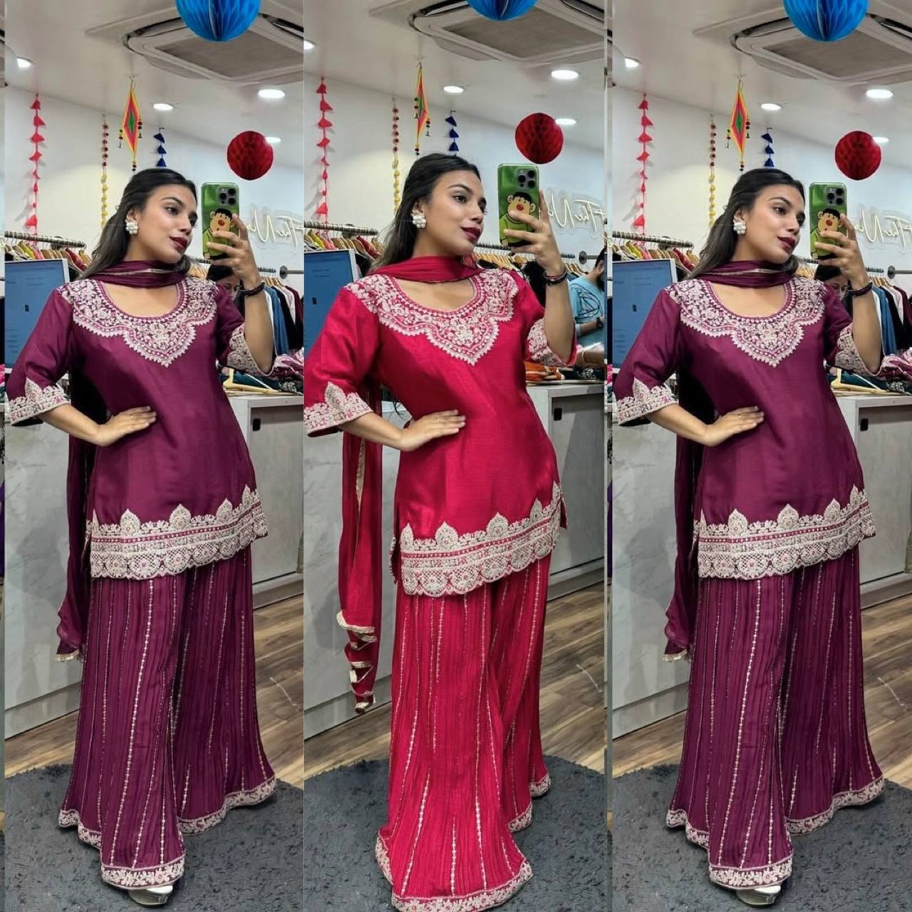 Designer Party Wear Look Top , Sharara Plazzo and Dupatta