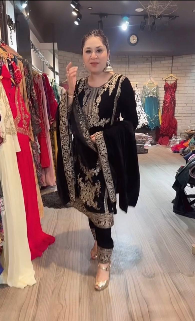 New Designer Long Top , Pant and Dupptta In Fancy Style in black