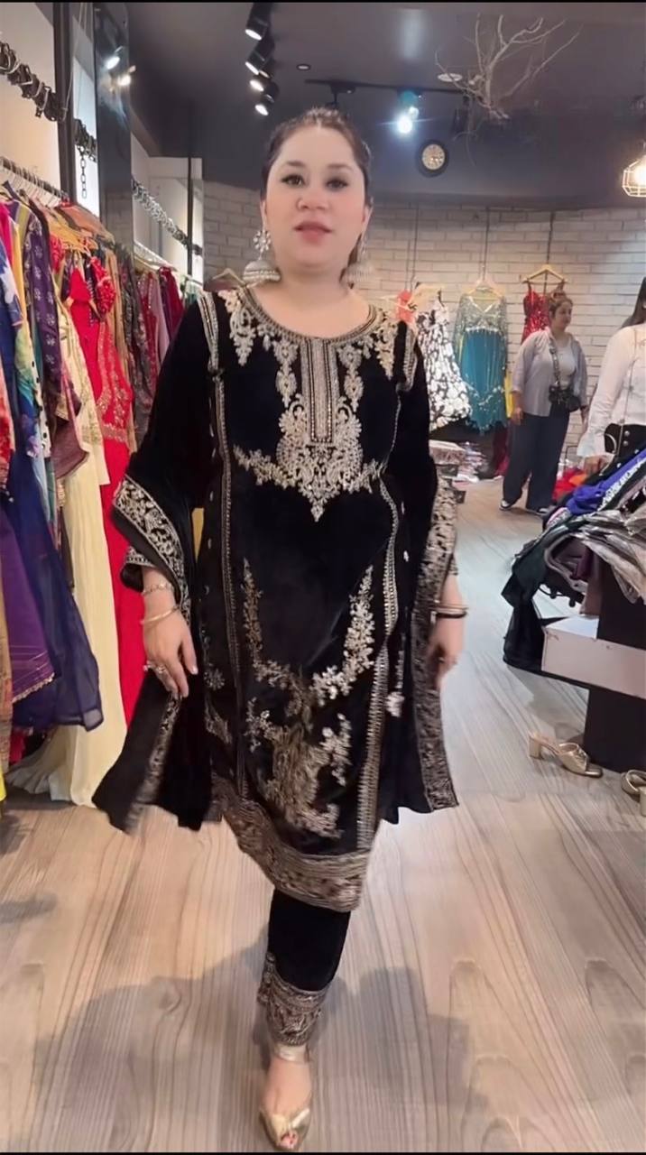 New Designer Long Top , Pant and Dupptta In Fancy Style in black