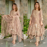 Beige Suit Adorned with Intricate Embroidery and Luxurious Gold
