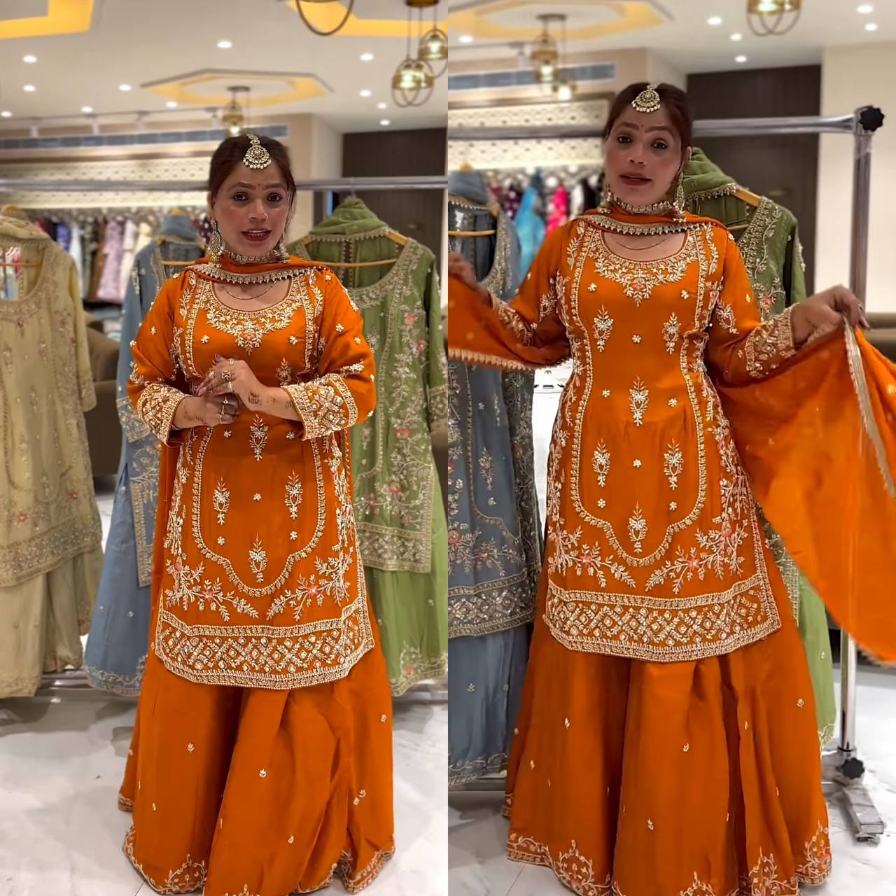 Orange and Gold Embroidered Suit