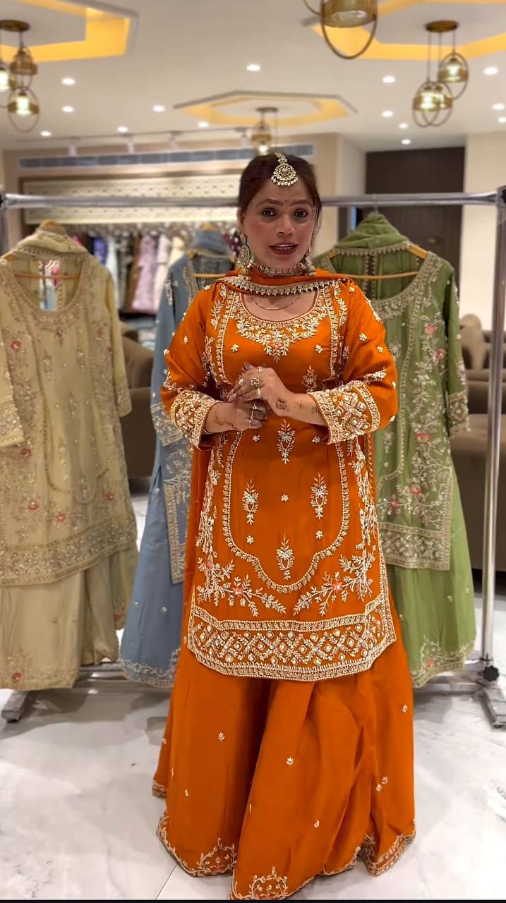 Orange and Gold Embroidered Suit
