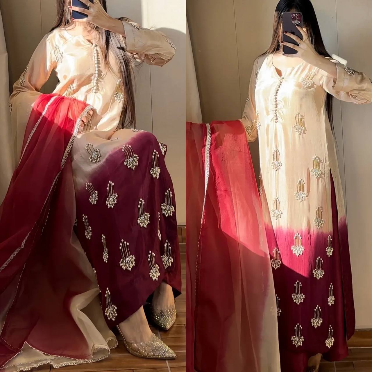 Ruby Glow Heritage Crafted Premium Royal Attire Ensemble