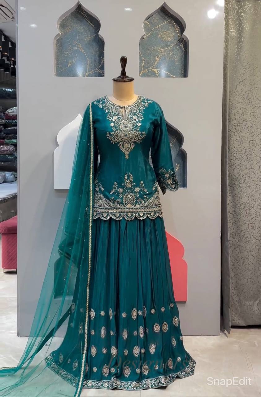 Presenting New Designer Long Pakistani Suit Top , Sharara and Dupptta In Fancy Style