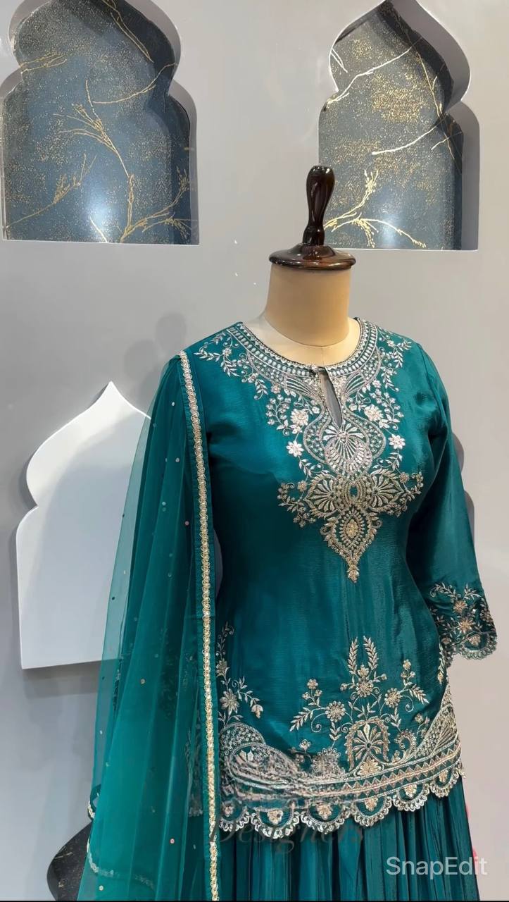 Presenting New Designer Long Pakistani Suit Top , Sharara and Dupptta In Fancy Style