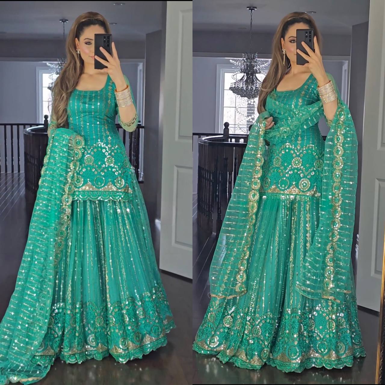 Green Colour Party Wear Look Top Lehenga and Dupatta With Heavy Embroidery Work Set