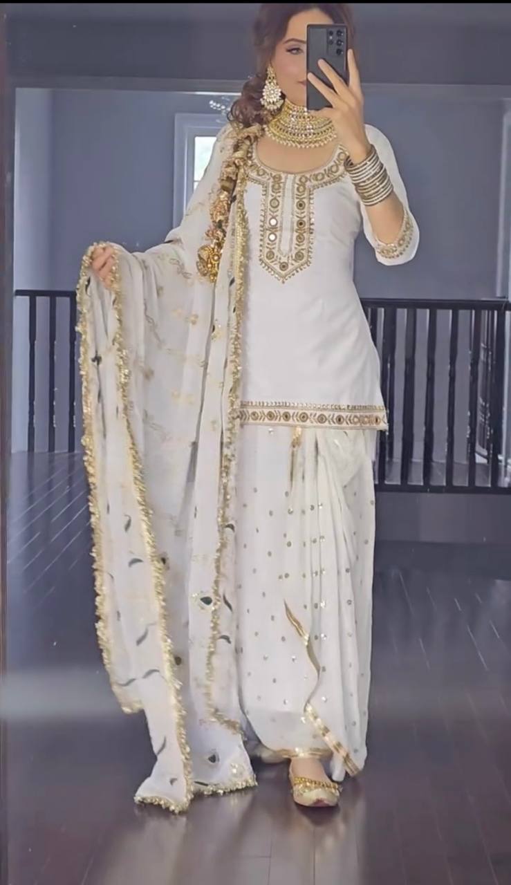 New Designer Punjabi  Look Top ,Dhoti Skirt and Dupatta