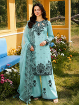 Embroidered Floral Motif Ethnic Palazzo Suit