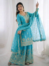 Elegant Embroidered Festive Sharara Suit Set