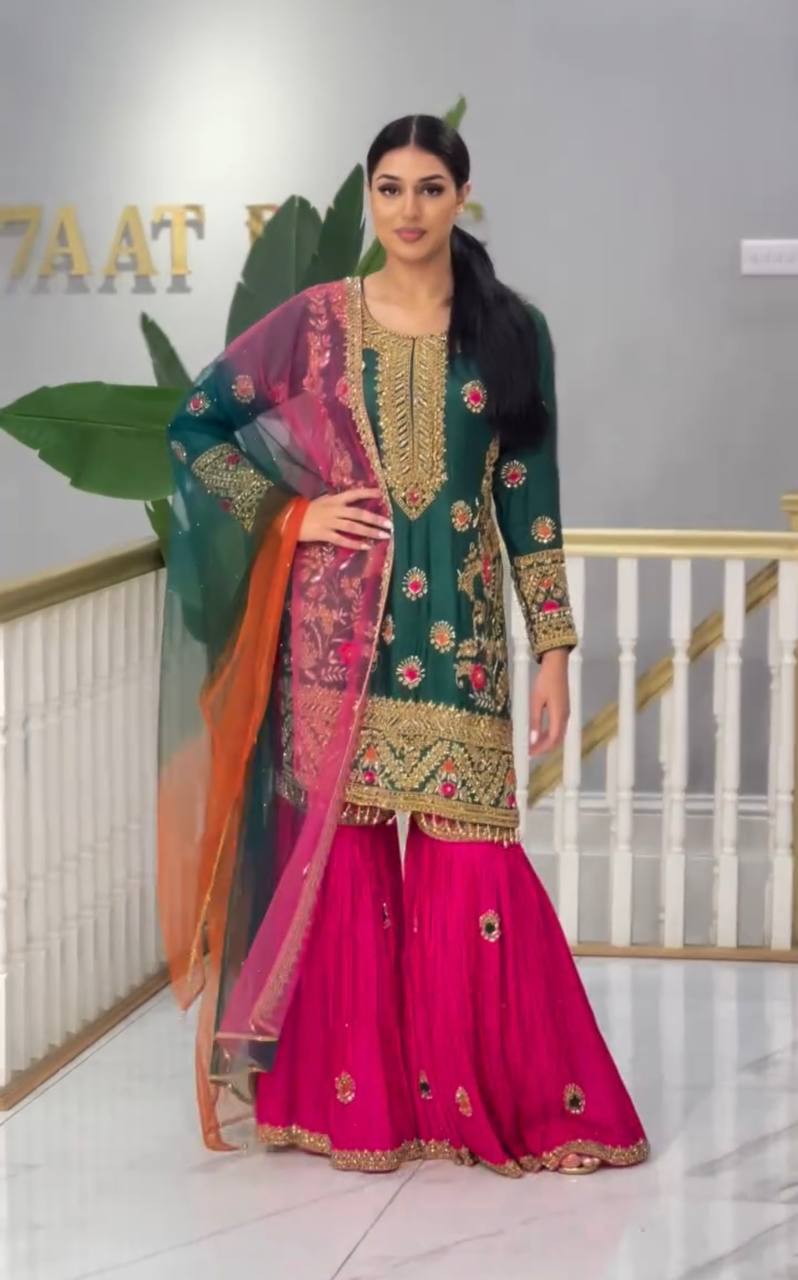 Party Wear Look Top , Sharara Plazzo and Dupatta