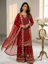 Graceful Georgette Outfit Adorned with Embroidery