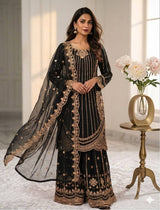 Graceful Georgette Outfit Adorned with Embroidery