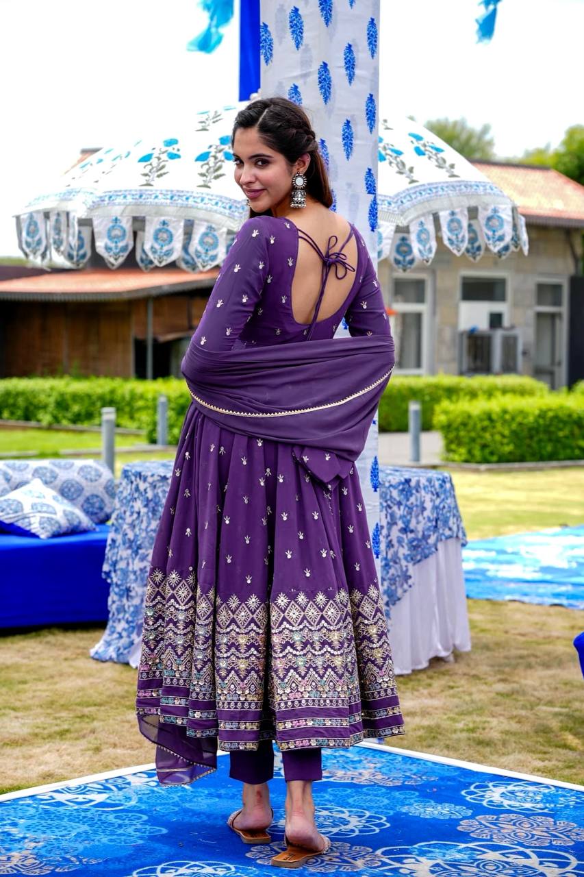 Lavender Sequence Work Anarkali Gown