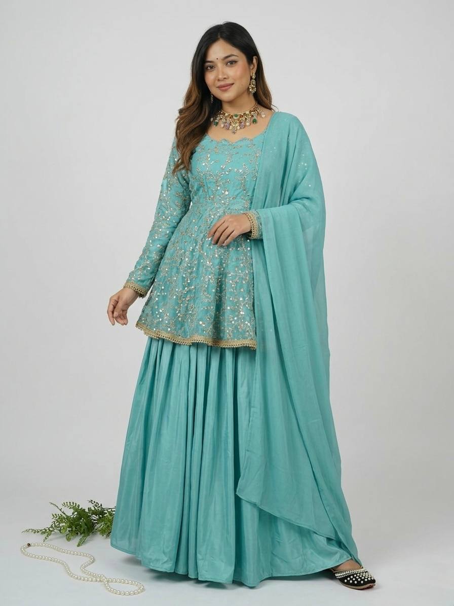 Seafoam Grace Handcrafted Premium Royal Ethnic Celebration Wear