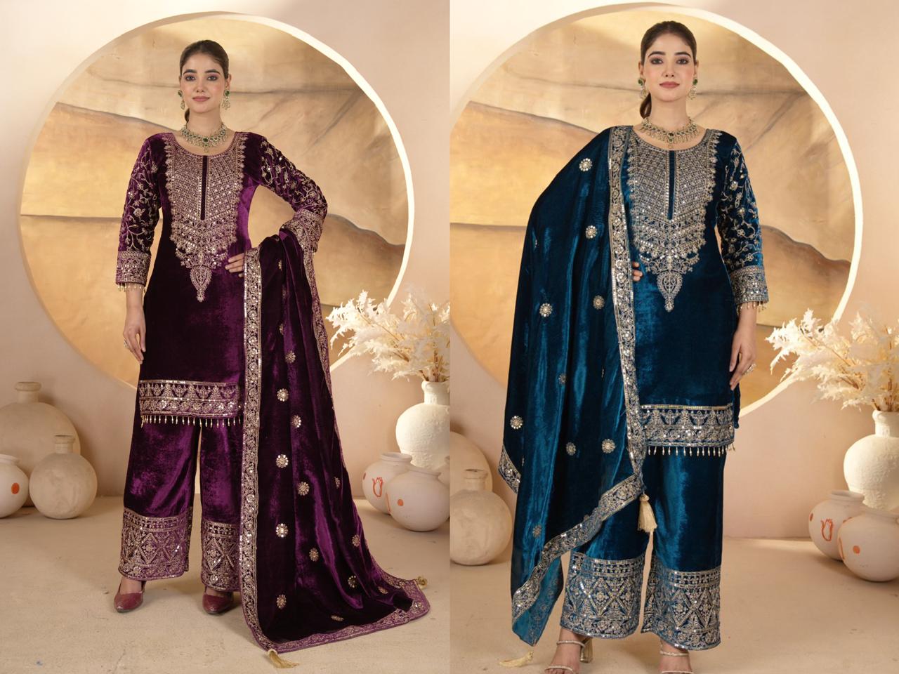 Royal Velvet Embroidered Festive Suit Set