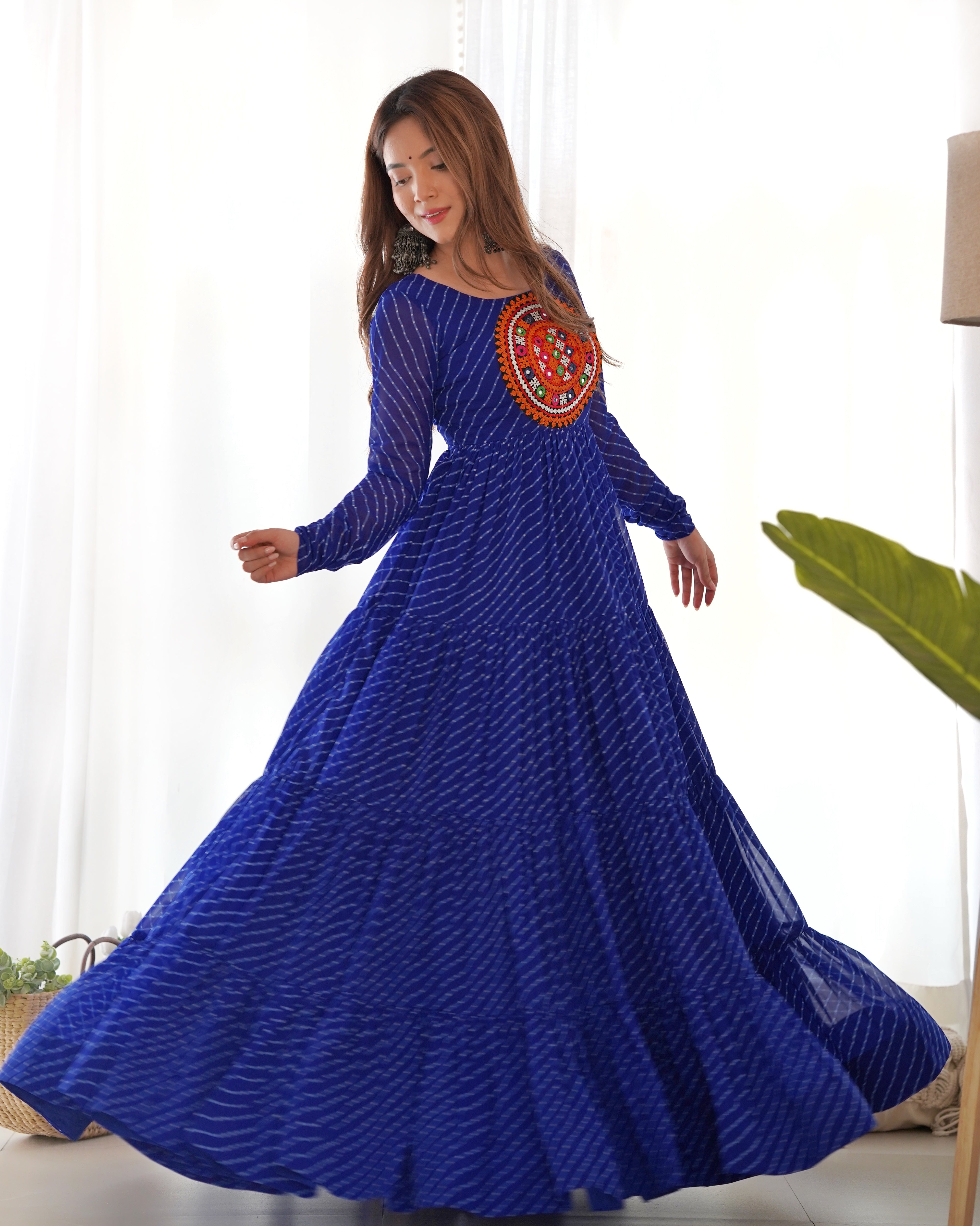 PURE SOFT FOX GEORGETTE LAHERIYA PRINT FABRIC FULLY FLAIR ANARKALI