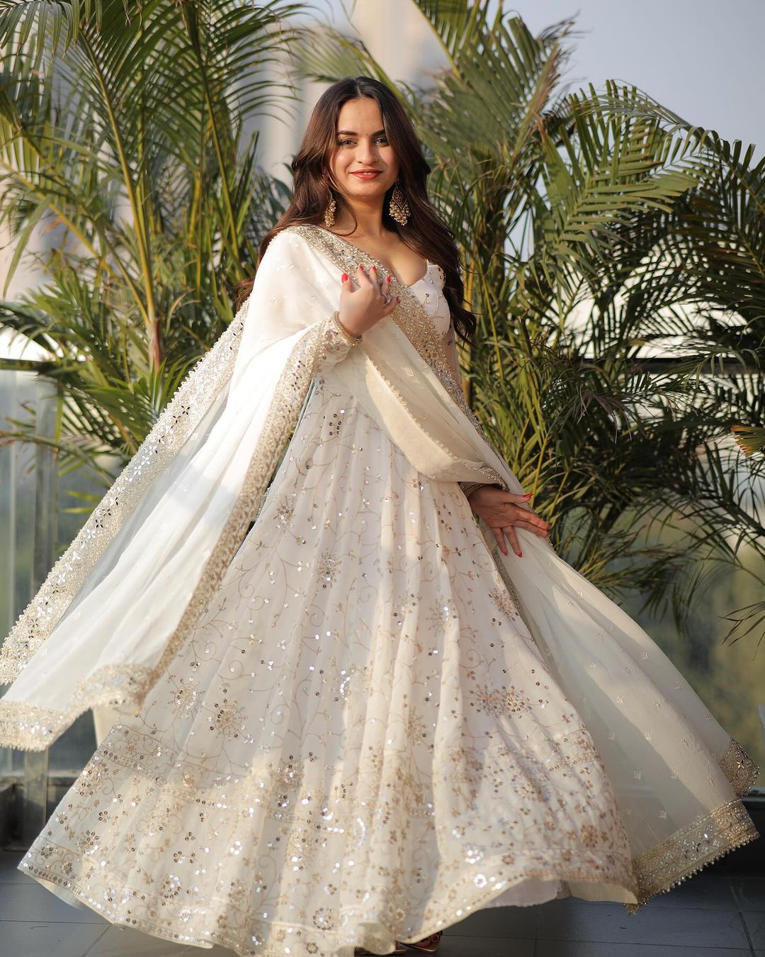 Luxe Serenity White Anarkali Suit With Stunning Embroidery Flourishes