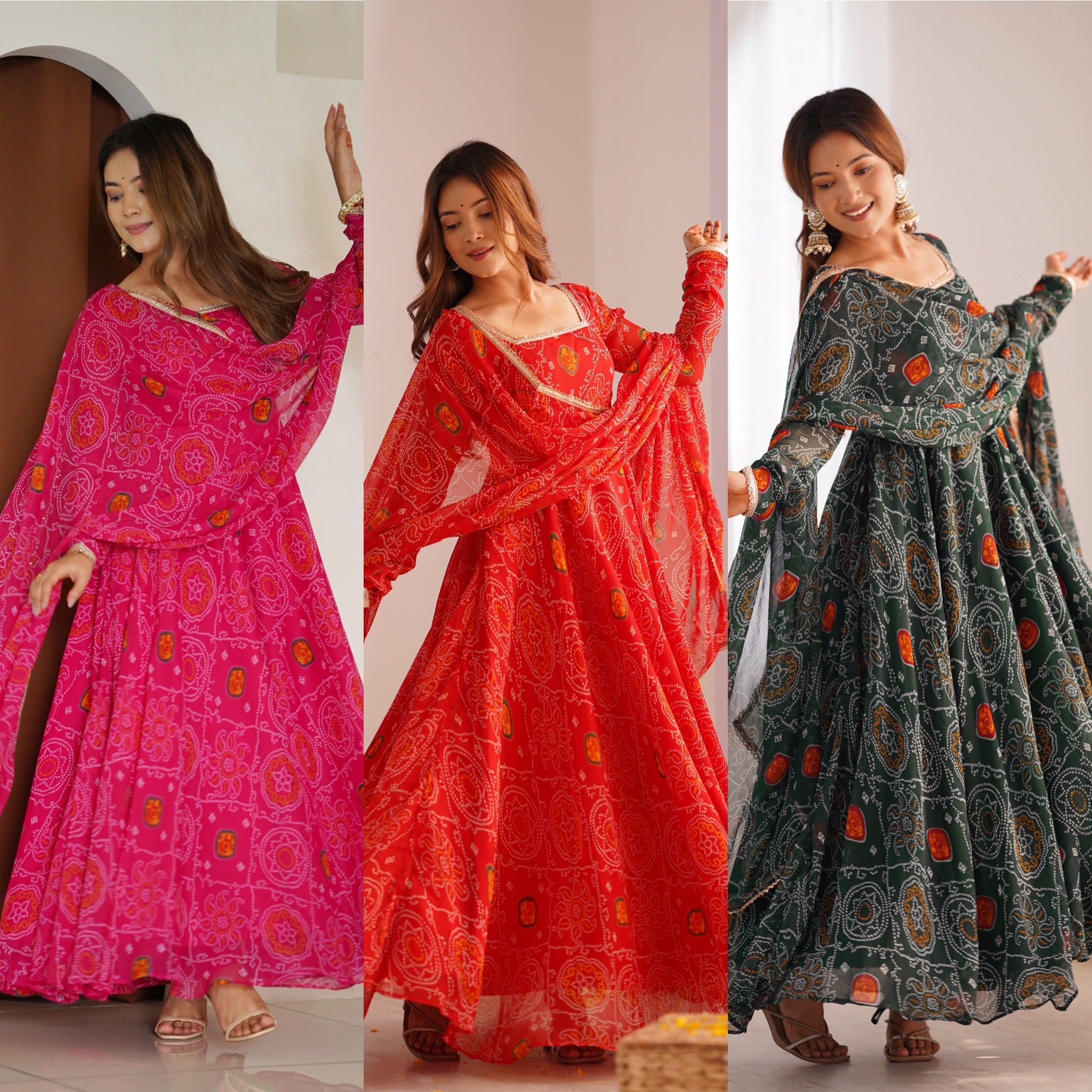 NEW DESIGNER CHIFFON BANDHEJ FULLY FLAIR GOWN