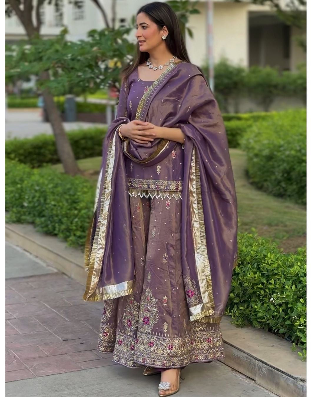 Luxurious Purple Embroidered Plazo Set for Cultural Events