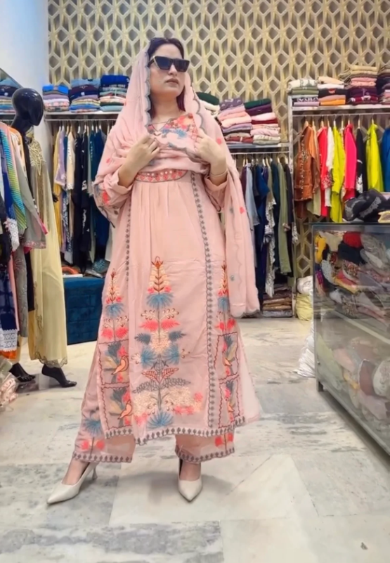 Multi Colored Heavy Embroidery Multi Needle Work Real Mirro Hand Work Suit Set